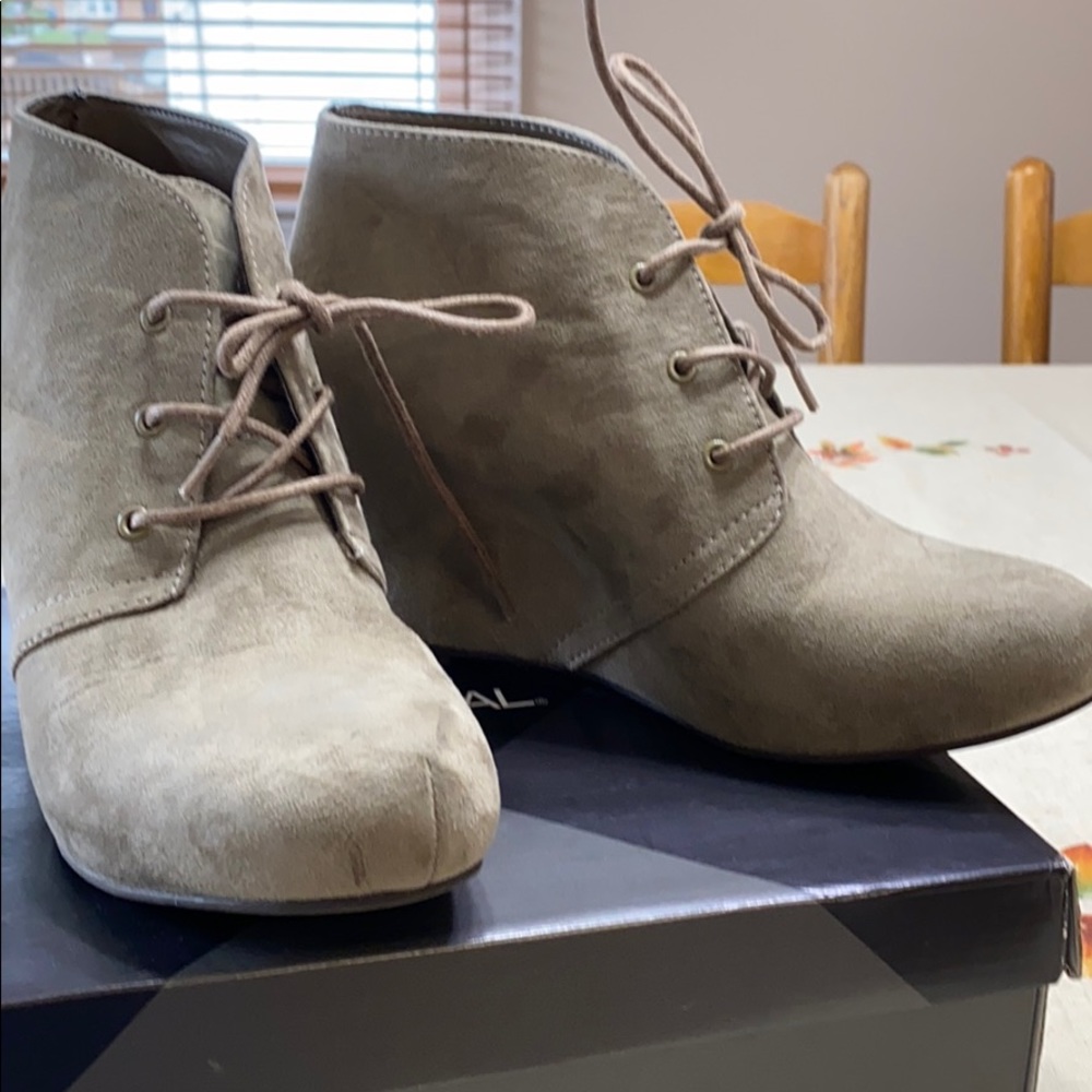 Lace up suede ankle wedge boot